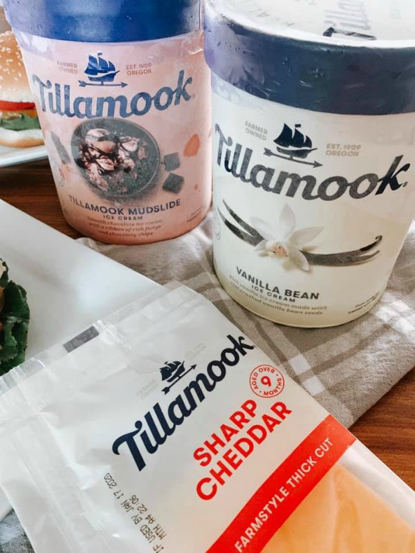 Deliciously Moist Burger with Tillamook Sharp Cheddar Cheese - Hot Off the Grill + Cold Dessert!